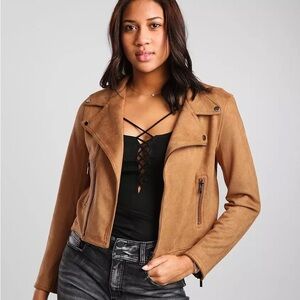 Shinestar Women's Tan Suede Moto Jacket Small